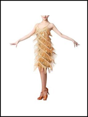 Sequin Tassel Fringe Flapper Dress V-Neck Sleeveless Latin Dance